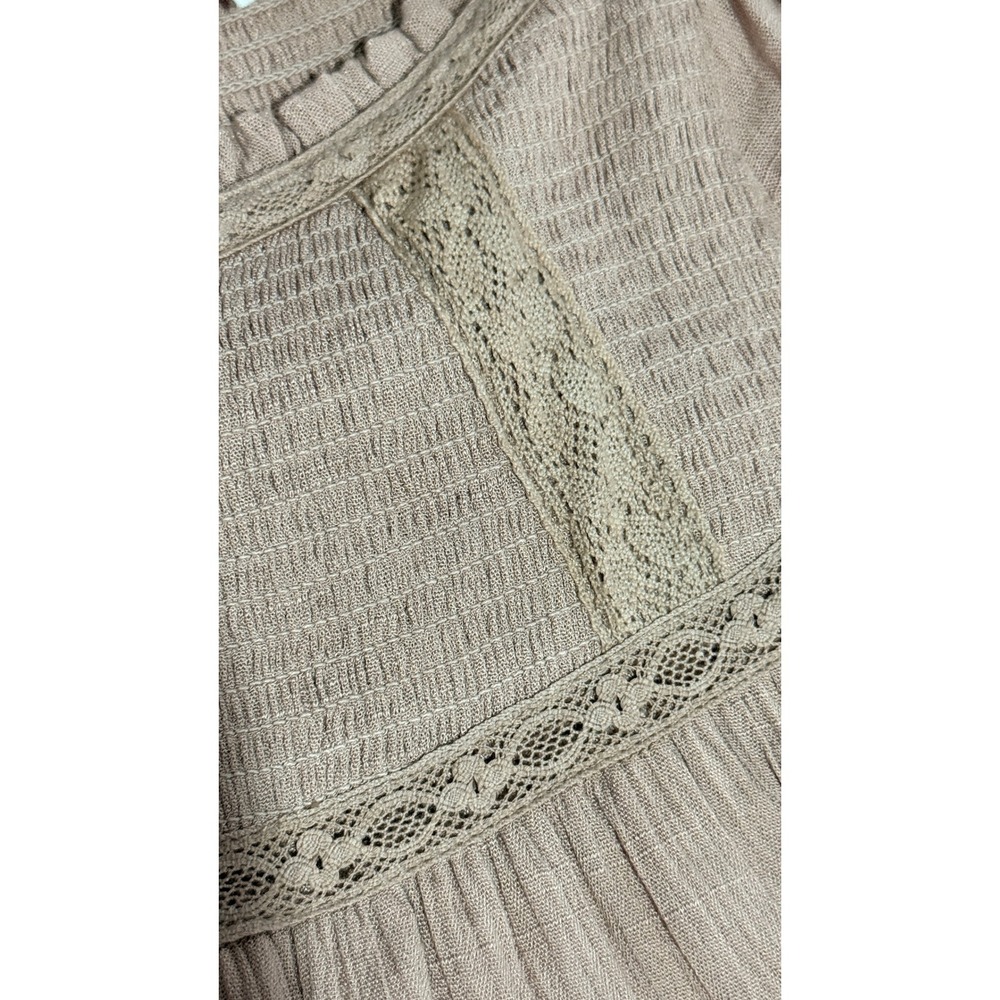 In Loom Womens Smocked Lace Trim Babydoll Mini Dress Taupe Brown Cottagecore - Picture 8 of 8